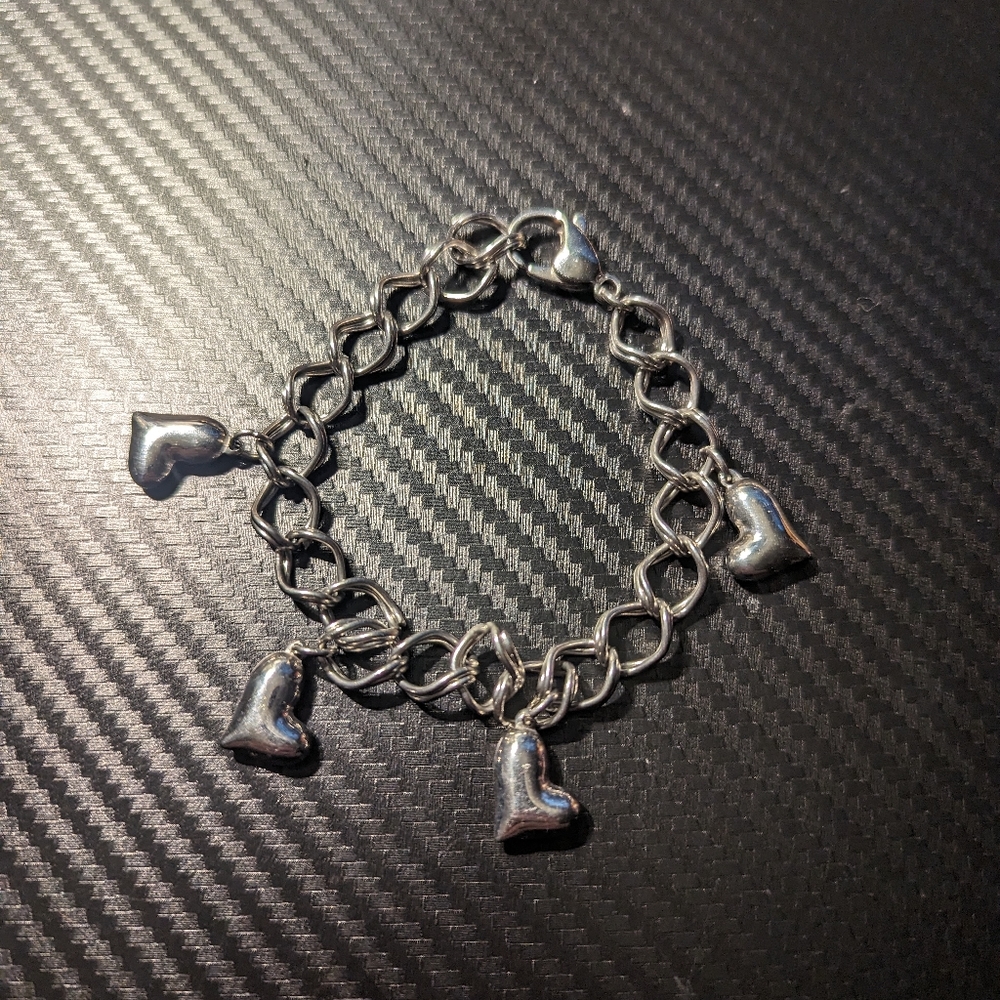 Silver Tone Heart Charm Bracelet